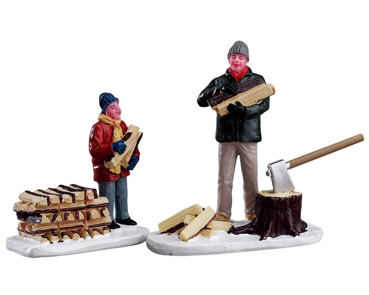 Lemax stacking firewood,  set van 2