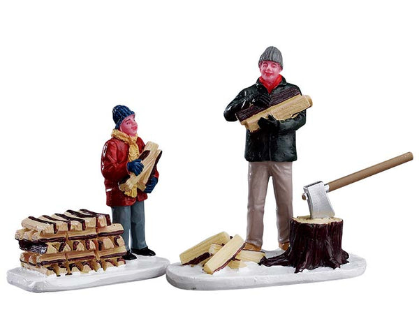 Lemax stacking firewood,  set van 2